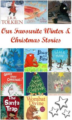 christmas books for children to read in the winter and christmas stories, with text overlaying