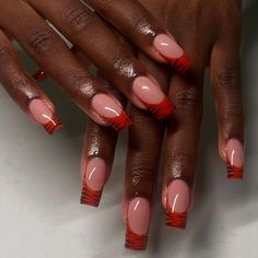 tiger frenchies! - using @apresnailofficial products - - - #gelx #frenchies #animalprint #nailinspo #sanantonionails #nailtech #sanantoniogelx #follow #explore Red Zebra Print Nails, Orange And Black French Tip Nails, Zebra French Tip Nails, Zebra Print Nails, 2023 Nail, Black French Tips