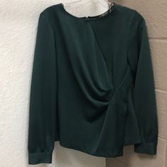 Emerald Long Sleeve Blouse. Elegant And Classy Green Top For Date Night In Fall, Trendy Formal Tops For Fall, Elegant Green Zara Blouse, Elegant Green Blouse For Date Night, Zara Green Blouse For Work, Zara Green Tops For Fall, Zara Blouse For Night Out In Fall, Zara Casual Blouse For Date Night, Casual Zara Blouse For Date Night