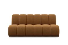 a brown couch sitting on top of a white floor