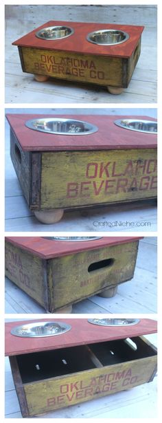 three different views of an old beer cooler