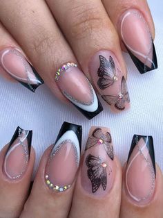 Multicolor  Collar   Animal 3D Nails Embellished   Beauty Tools Fake Nails Long, Nagel Tips, Nail Type, Coffin Press On Nails, Fake Nails With Glue, Color Nails, Butterfly Nail, Nail Length