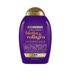 OGX Extra Strength Biotin and Collagen Conditioner is a volume-creating powerhouse with an extra helping of vitamins and proteins to pump up flat strands. Extra body doesn't mean extra weight with a thickening, sulfate-free surfactant blend of nourishing ingredients for full, voluminous hair. Biotin, or vitamin B7, is crucial for skin, nail, and hair health. Paired with collagen, this blend helps nourish hair for a full, healthy look. Be ready for a night out with extra strength conditioning des Ogx Biotin And Collagen, Ogx Conditioner, Fine Hair Volume, Biotin And Collagen Shampoo, Vitamin B7, Healing Oils, Volumizing Shampoo, Oil Treatments, Fuller Hair