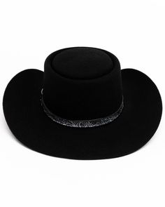 Stetson Men's Black Revenger Wool Felt Western Hat, Black Winter Rodeo High Crown Hat Bands, Black High Crown Felt Hat For Winter, Winter High Crown Black Felt Hat, Black Wool Hat Band For Rodeo, Black Wool Felt Hat For Rodeo, Black Western Hat Bands With Flat Bill, Western Wool Top Hat, Western Style High Crown Hat Band For Winter, High Crown Hats For Winter Rodeo