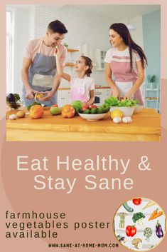 an advertisement for the eat healthy and stay sane program, featuring two people preparing vegetables