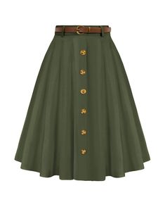 Swing Skirt with Belt Elastic High Waist Buttons Decorated Skirt – Belle Poque Offcial Teacher Skirt, Midi Skirt With Pockets, Retro Skirt, Skirt With Belt, Office Dresses For Women, Rock Outfit, Midi Flare Skirt, Vintage Rock, Long Sleeves Coats