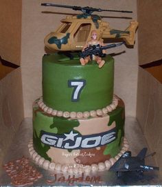 a birthday cake with a helicopter on top