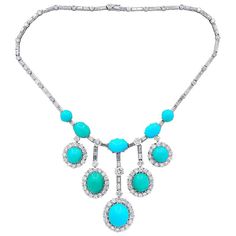 One of a Kind Turquoise and Diamond Necklace | From a unique collection of vintage Drop Necklaces at https://www.1stdibs.com/jewelry/necklaces/drop-necklaces/. Magnificent Jewels, Rings Luxury, Sea Glass Ring, Bling Necklace, Kingman Turquoise, Station Necklace, Bezel Diamond, Drop Necklace, Turquoise Gemstone