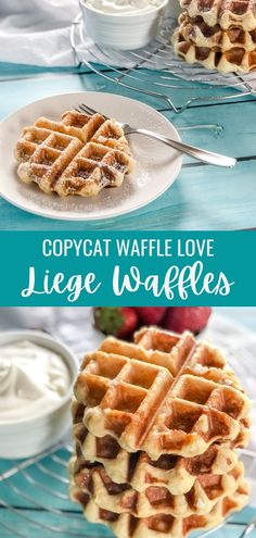 waffles are stacked on top of each other and ready to be eaten