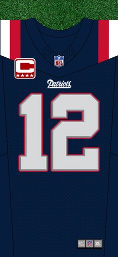 the jersey worn by the new england football team is shown in blue and red colors