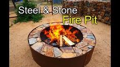 an outdoor fire pit made out of stones and logs with the words steel & stone fire pit