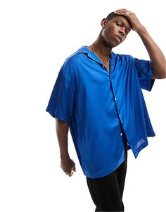 ASOS DESIGN longline oversized satin shirt in cobalt blue  | ASOS Oversized Satin Shirt, Revere Collar, Satin Shirt, Long A Line, Cobalt Blue, Oversized Fits, Drop Shoulder, Cobalt, Access Denied