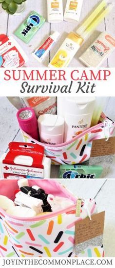 the summer camp survival kit is organized and ready to be used as a makeup bag