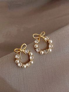 Dorado  Collar  Aleación de zinc   Embellished Stil Elegant, Knot Earrings, Bow Earrings, Pearl Stud Earrings, Pearl Studs