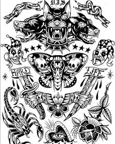 an old school tattoo flash sheet