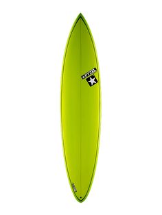 a yellow surfboard is standing upright against a white background