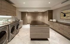 a washer and dryer in a very large room