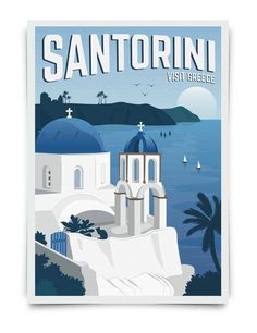 a poster with an image of a church and the ocean in san antonio, california