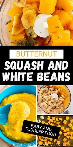 Mashed butternut squash and white beans baby and toddler food. Butternut Squash Recipies, Squash Baby Food Recipe, Toddler Food Recipes, Beans For Babies, Butternut Squash Baby Food, Cubed Butternut Squash, Baby Food Allergies, Toddler Recipe, White Bean Puree