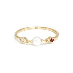 Ruby Pearl Diamond Ring, Pearl Ruby Ring, Gold And Pearl Ring, Grad Jewelry, Pearl Ring Design, Pearl Diamond Ring, Ruby Rings, Mystery Party, Pearl And Diamond Ring