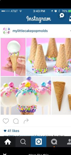 an instagram page with pictures of ice cream cones and sprinkles