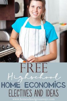 a girl in an apron is holding a knife and smiling with the words free hygie