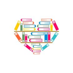 a heart shape made out of books with the word love written in it's center