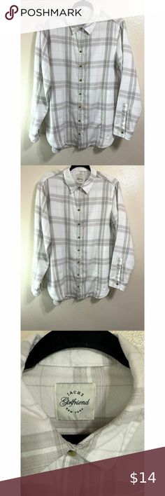 Jach's Girlfriend White on Gray Flannel Plaid Button Down Size XL Front Pockets Grey Flannel, Plaid Flannel, Plaid, Grey, How To Wear