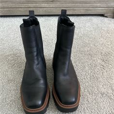 Sam Edelman, Chelsea, Laguna Boots Size 8 1/2. Worn 2 To 3 Times In Great Condition! Black Leather-sole Boots For Walking, Closed Toe Boots With Lug Sole For Work, Black Walking Boots With Leather Footbed, Black Leather Moto Boots For Walking, Black Walking Boots With Reinforced Heel, Sam Edelman Shoes, Winter Rain, Sam Edelman, Rain Boots