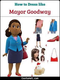 an image of a woman with many different outfits and accessories on her head, in front of the caption how to dress like mayor godway