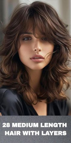 Medium Layers Hair, Layered Haircuts Side Part, Layered Medium Length Hair With Bangs, Medium Length Hairstyles With Layers, Feather Haircut, Hairstyles With Layers, Wispy Layers, Bangs Curtain, Medium Length Hair With Bangs