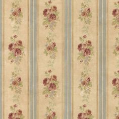 an old fashioned wallpaper with flowers and stripes