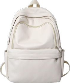 Casual White Leather Backpack Large Capacity, Casual White Leather Backpack With Large Capacity, Casual White Leather Backpack, Student Leather Backpack In Beige With Large Capacity, Large Capacity Leather Backpack In Solid Color, White Large Capacity Leather Backpack, Large Capacity White Leather Backpack, White Leather Large Capacity Backpack, White Casual Leather Backpack With Zipper