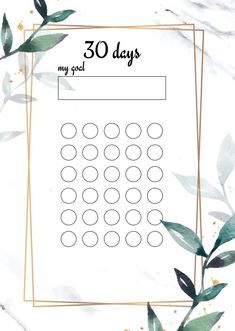 a printable 30 days planner with greenery on it and the words,'30 days