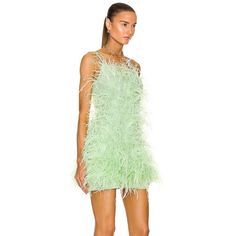 Cult Gaia Zariah Feather Mini Dress In Green Aloe Color. Worn One Time, Comes In Original Garment Bag Packaging. So Cute And Fun! Open To Offers! Cocktail Mini Dress With Ostrich Feathers, Chic Ostrich Feather Mini Dress For Evening, Chic Ostrich Feather Mini Dress For Party, Party Mini Dress With Ostrich Feathers, Chic Ostrich Feather Dress For Night Out, Fitted Ostrich Feather Dress For Gala, Glamorous Summer Dress With Feathers, Summer Party Mini Dress With Ostrich Feathers, Spring Party Mini Dress With Ostrich Feathers