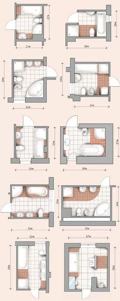 the floor plan for a small bathroom is shown in four different sections, including an overhead shower