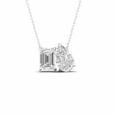 Toi Et Moi Moissanite Necklace Pear & Emerald Cut Pendant with Chain for Sister Step Cut, Pendant With Chain, Emerald Cut