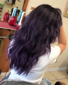 Purple Hair Colour On Black Hair, Purple In Dark Brown Hair, Dark Purple Balayage Black Hair, Egg Plant Hair Color Dark, Dark Purple Hair Balayage, Types Of Purple Hair, Black Purple Hair Color, Dark Lilac Hair, Brunette Hair With Purple Highlights