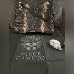 Euc Vince Camuto Snake Skin Purse With Black Shoulder Strap Black Straps And Dust Bag. Only Used A Few Times . Absolutely Perfect Condition. Large Bag. Snake Skin Purse, Vince Camuto Bag, Snakeskin Purse, Large Bag, Vince Camuto, Snake Skin, Dust Bag, Shoulder Strap, Bag Lady