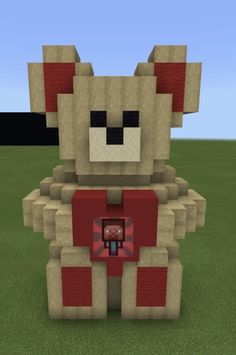 an image of a teddy bear made out of legos in minecraft style with red and black accents