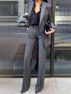 Urban Plain Pocket Stitching Regular Fit Pants Corporate Fits Women, Dark Grey Suit Women, Business Outfits For Women Professional, Principal Outfits Women, Winter Professional Outfits Women, Realtor Fits, Womens Business Casual Outfits, Womens Pant Suits, Trendy Business Casual Outfits