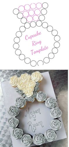 cupcake ring template with roses in the middle and an image of a heart on top