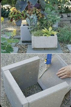 there is a cement planter in the ground