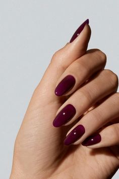 Grape Colored Nails, Grape Nail Color, Grape Color Nails, True Autumn Nails, Grape Purple Nails, Dark Purple Almond Nails, Dark Almond Nails, Autumn Nails Almond, Grape Nails