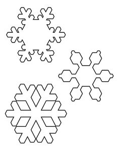 three snowflakes are shown in black and white