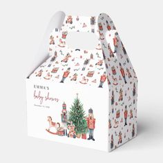 a small christmas gift bag with an image of santa and his family around the tree