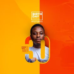 a man with an orange and yellow background has the words birth day 50 on it