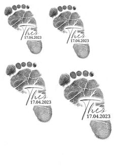 three baby footprints are shown with the names and date on each one side, as well as two smaller ones