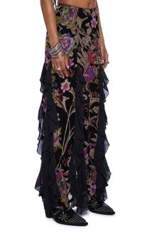 cuz the sun has left so you’ll have a coffee. This maxi skirt has a burnout velvet and lace construction, an all over floral print, a layered ruffled mesh detail, and a back zipper closure. Current Mood Clothing, Floral Print Maxi Skirt, Print Maxi Skirt, Burnout Velvet, Free Socks, Printed Maxi Skirts, Velvet Lace, Floral Print Maxi, Current Mood