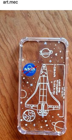 an iphone case with a space shuttle on it and the words nasa printed on it